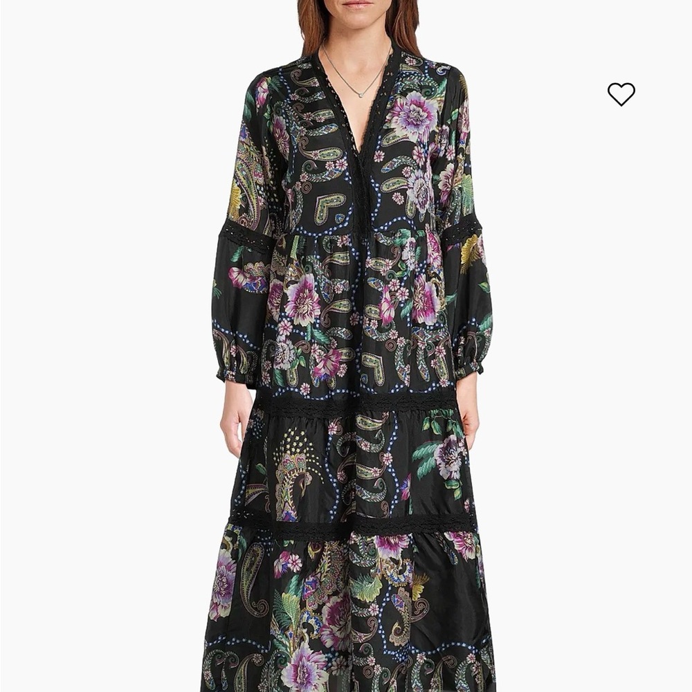Johnny Was Leda Floral  Silk V-neck Maxi Dress. Camino Serra XS